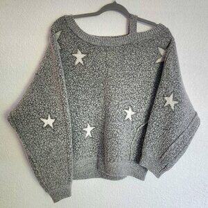 Cozy Cut Out Shoulder Star Sweater
